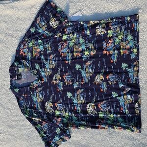 Men's 3X Star Wars Grogru Baby Yoda Tropical Button Down Polo Island Navy Blue